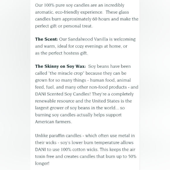 DANI'S Candle 7.5 OZ. Glass Sandalwood Vanilla Soy Essential Oil - Picture 10 of 10